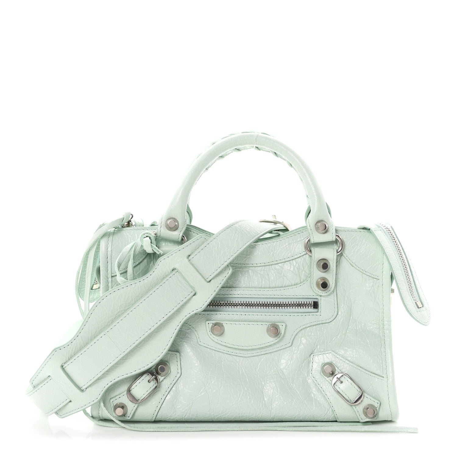 Balenciaga Agneau Arena Silver Hardware Mini Le City Almond Green