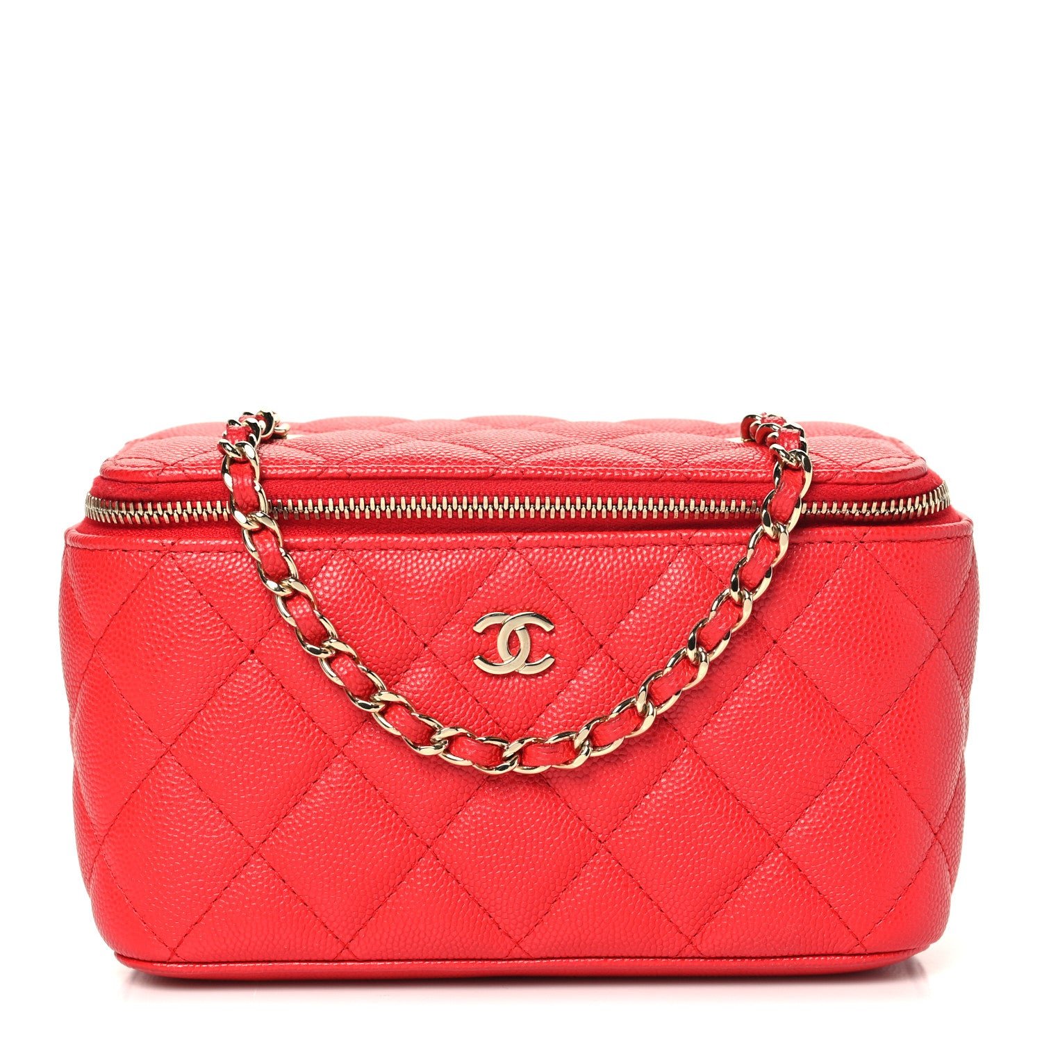 Chanel Caviar Quilted Small Vanity Case With Chain Red