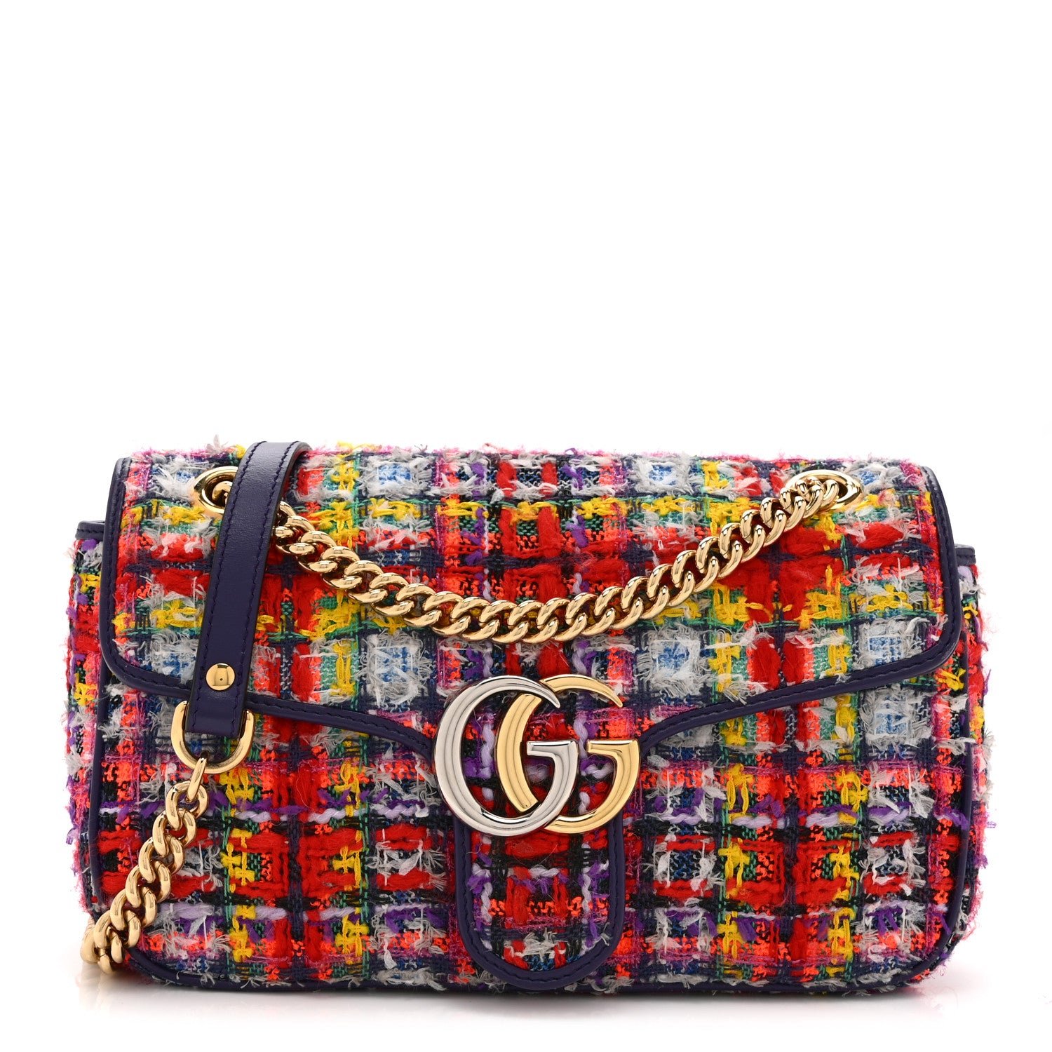 Gucci Tweed Calfskin Small GG Marmont Shoulder Bag Multicolor