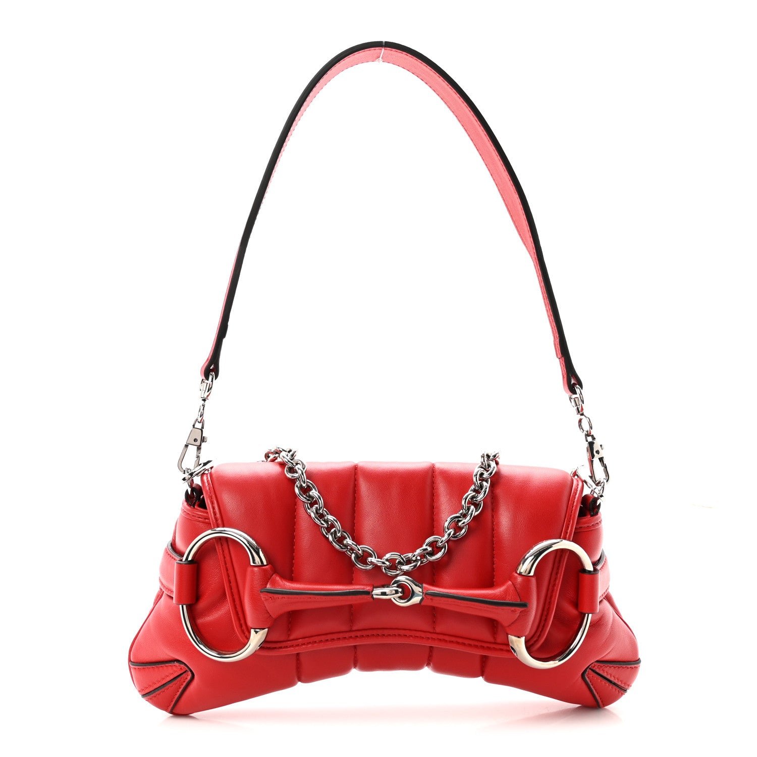 Nappa Vertical Matelasse Small Maxi Horsebit Chain Shoulder Bag Beret Red