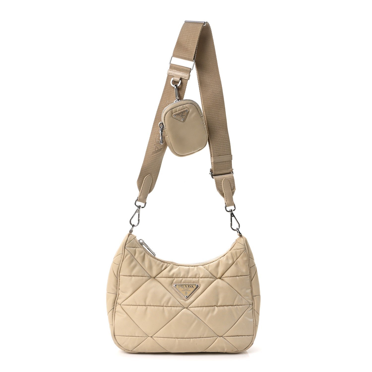 Prada Re-Nylon Triangle Quilted Padded Patchwork System Shoulder Bag Deserto
