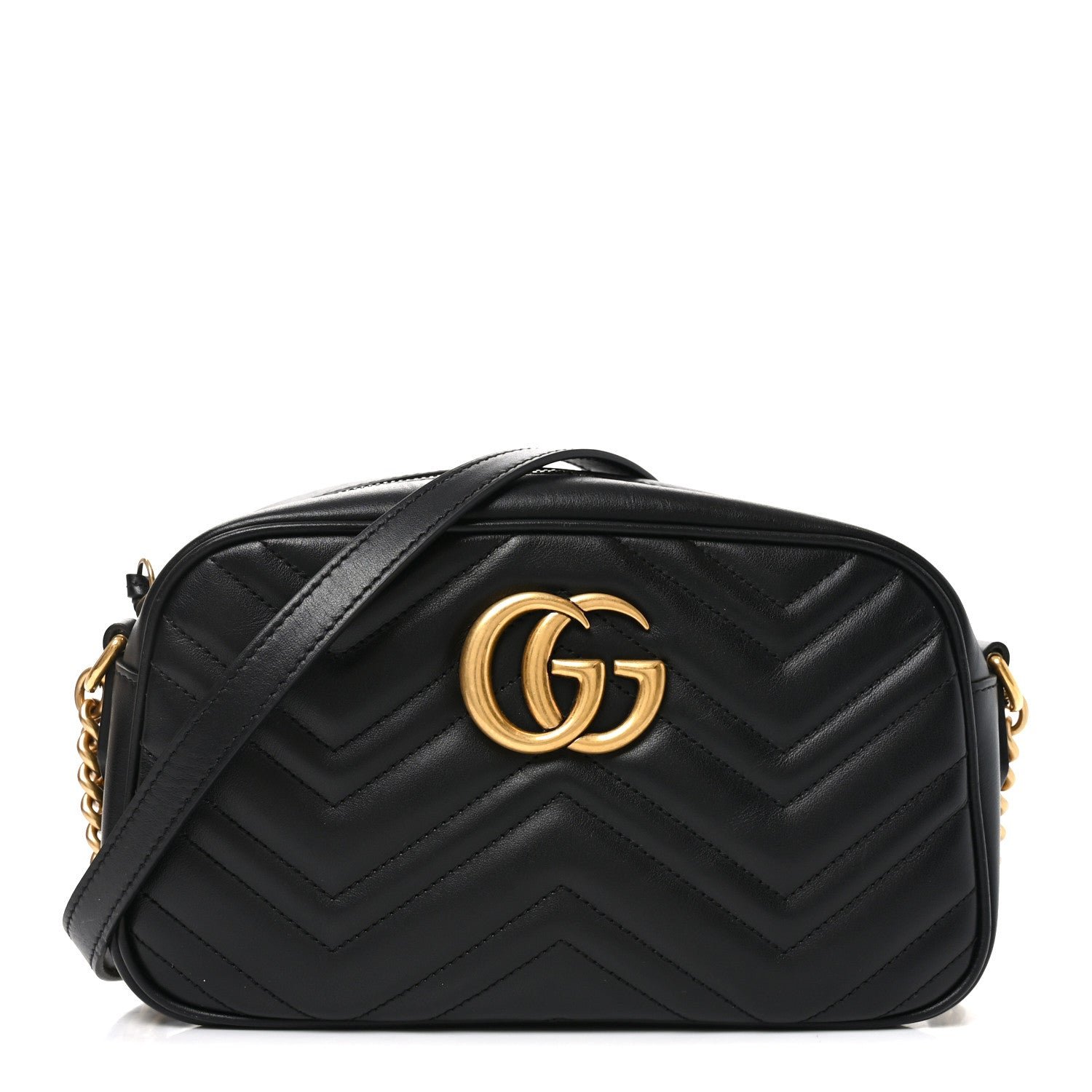Gucci Calfskin Matelasse Small GG Marmont Chain Shoulder Bag Black