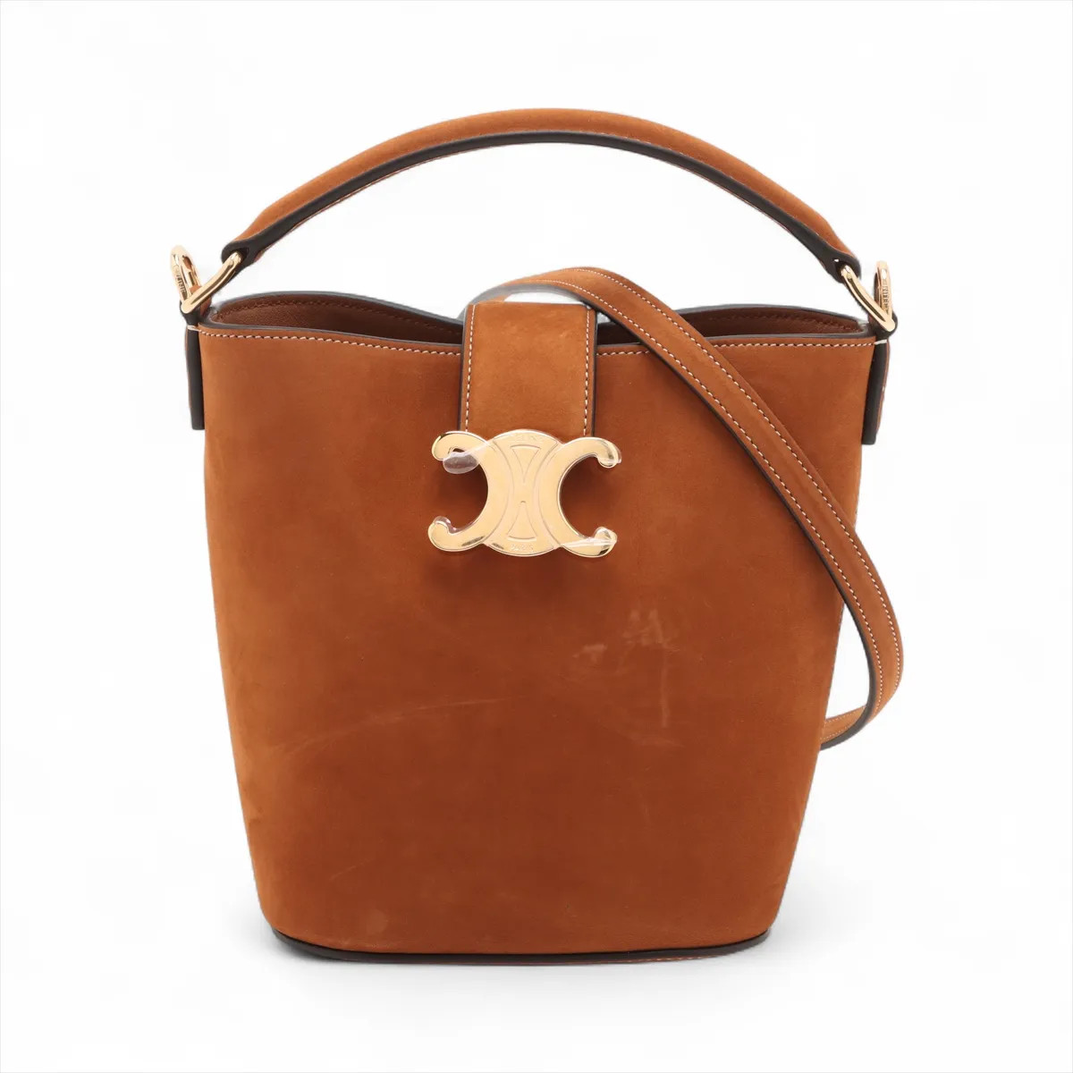 Celine Triomphe Mini buckets Louise Suede & Leather 2 Way Handbag Brown