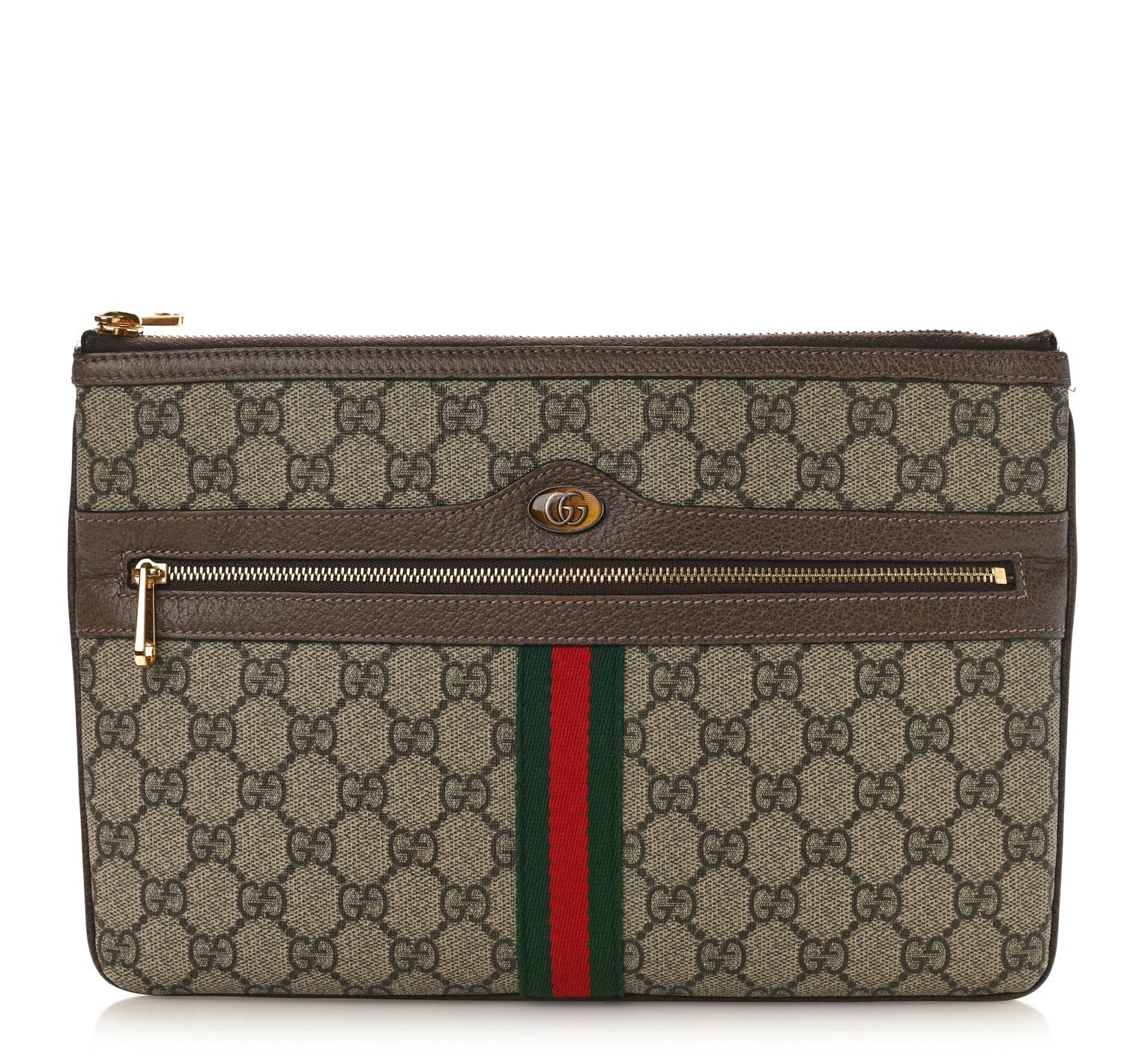 Gucci GG Supreme Monogram Large Ophidia Pouch Clutch Brown