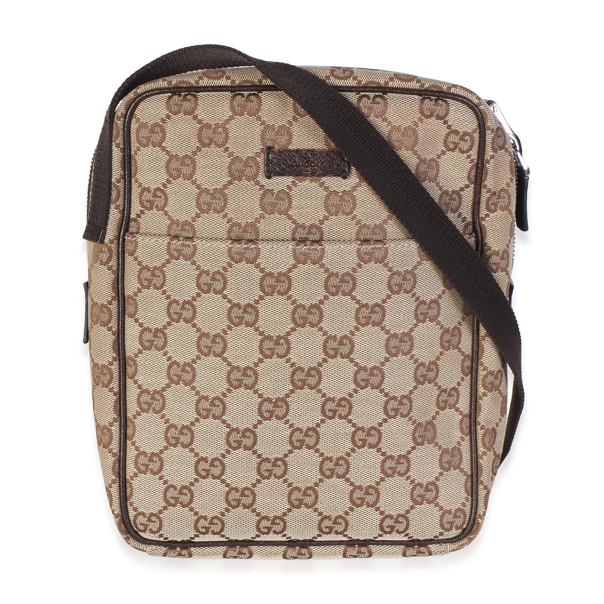 Beige GG Canvas Front Pocket Crossbody Messenger Bag