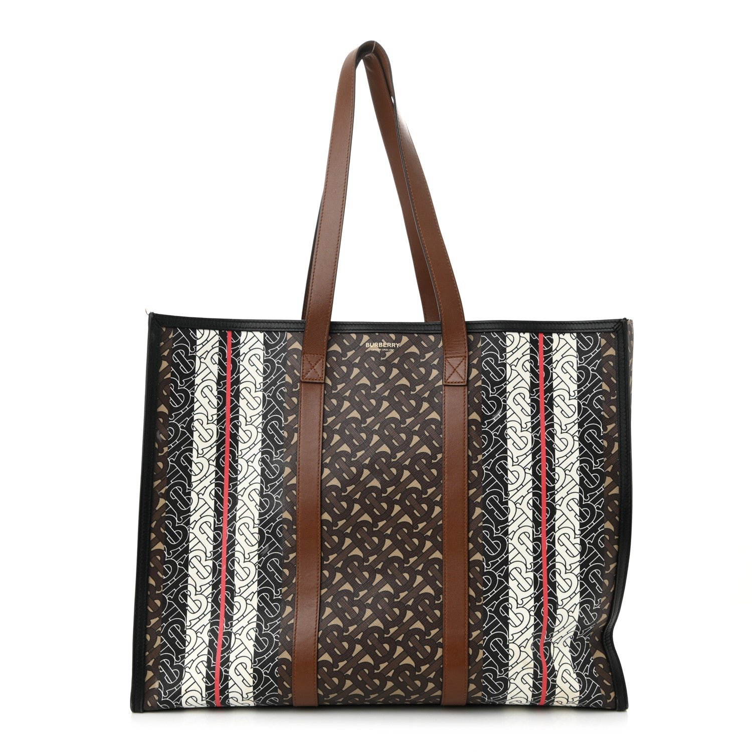 Burberry E-Canvas Monogram Stripe Book Tote Bridle Brown