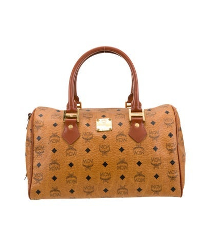 MCM Visetos Leather Boston Bag