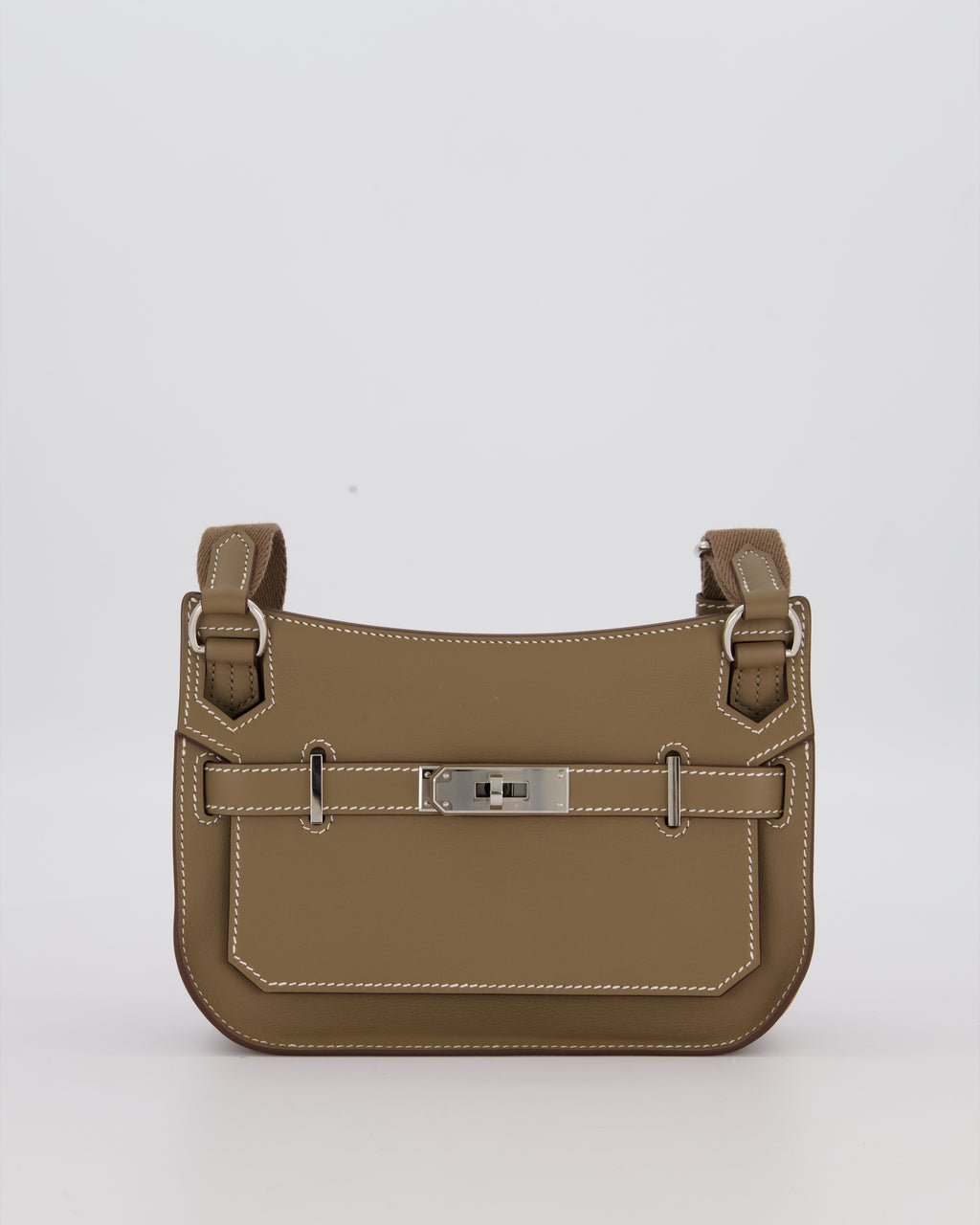 Hermès Mini Jypsiere Crossbody Bag in Etoupe Swift Leather with Palladium Hardware