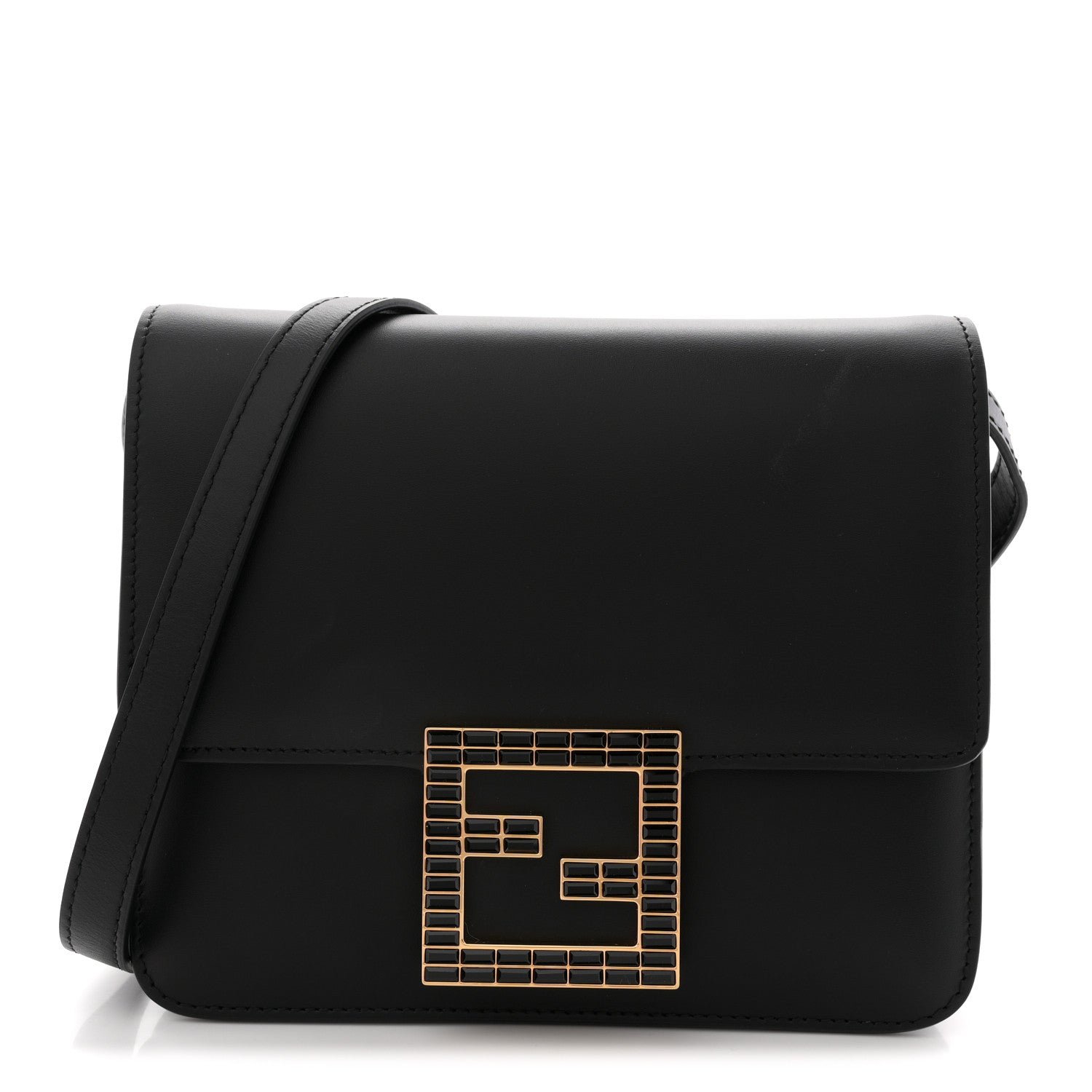 Fendi Vitello King Crystal Fab Crossbody Bag Black