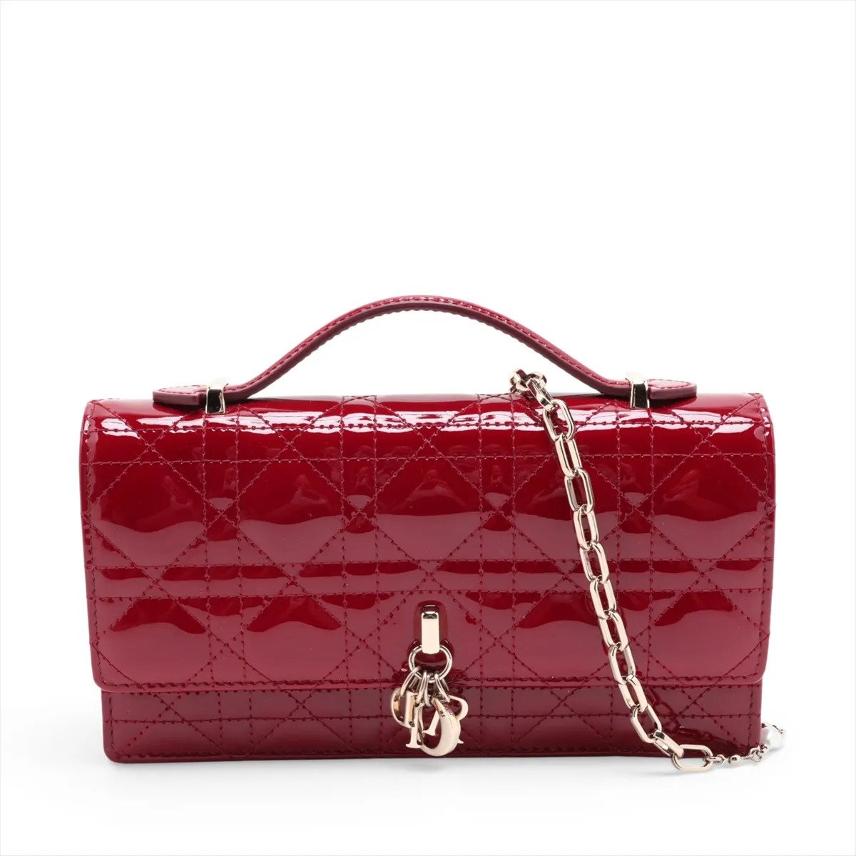 Christian Dior Cannage Miss Dior Patent Leather 2 Way Shoulder Bag Red Lucky sta