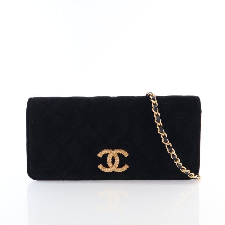 Chanel Small Velvet East West Clutch On Chain