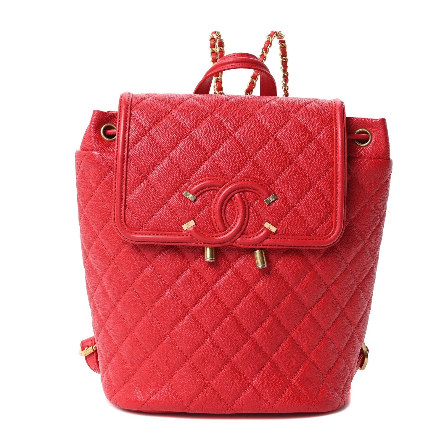 Chanel Caviar Quilted Filigree Backpack Red