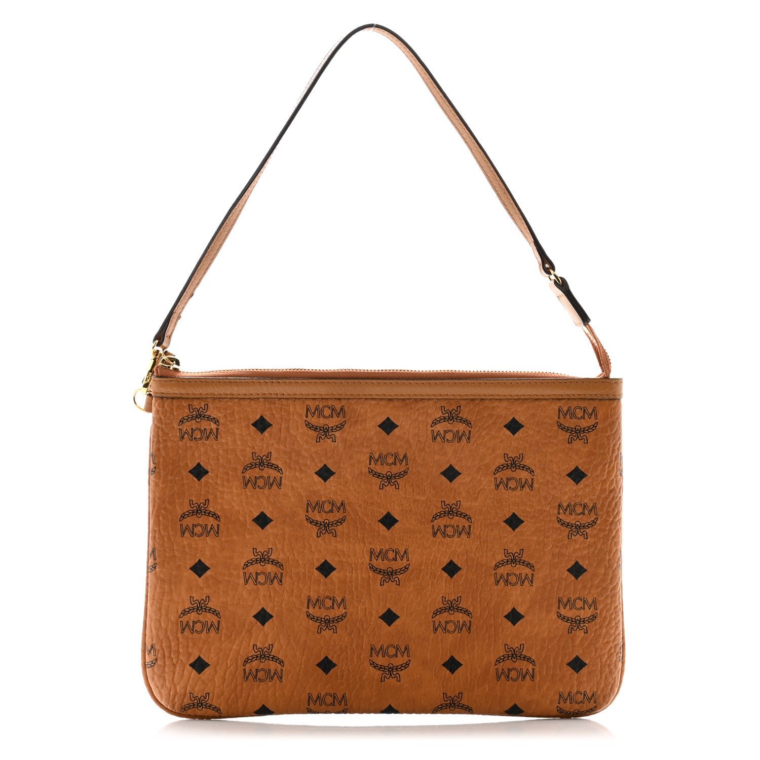 MCM Visetos Liz Shopper Tote Pouch Cognac