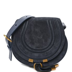 Chloe Suede Small Marcie Saddle Bag Graphite Navy