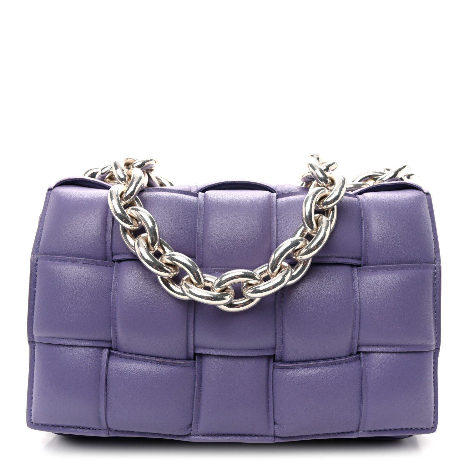 Bottega Veneta Lambskin Maxi Intreccio Padded Chain Cassette Crossbody Bag Lavender