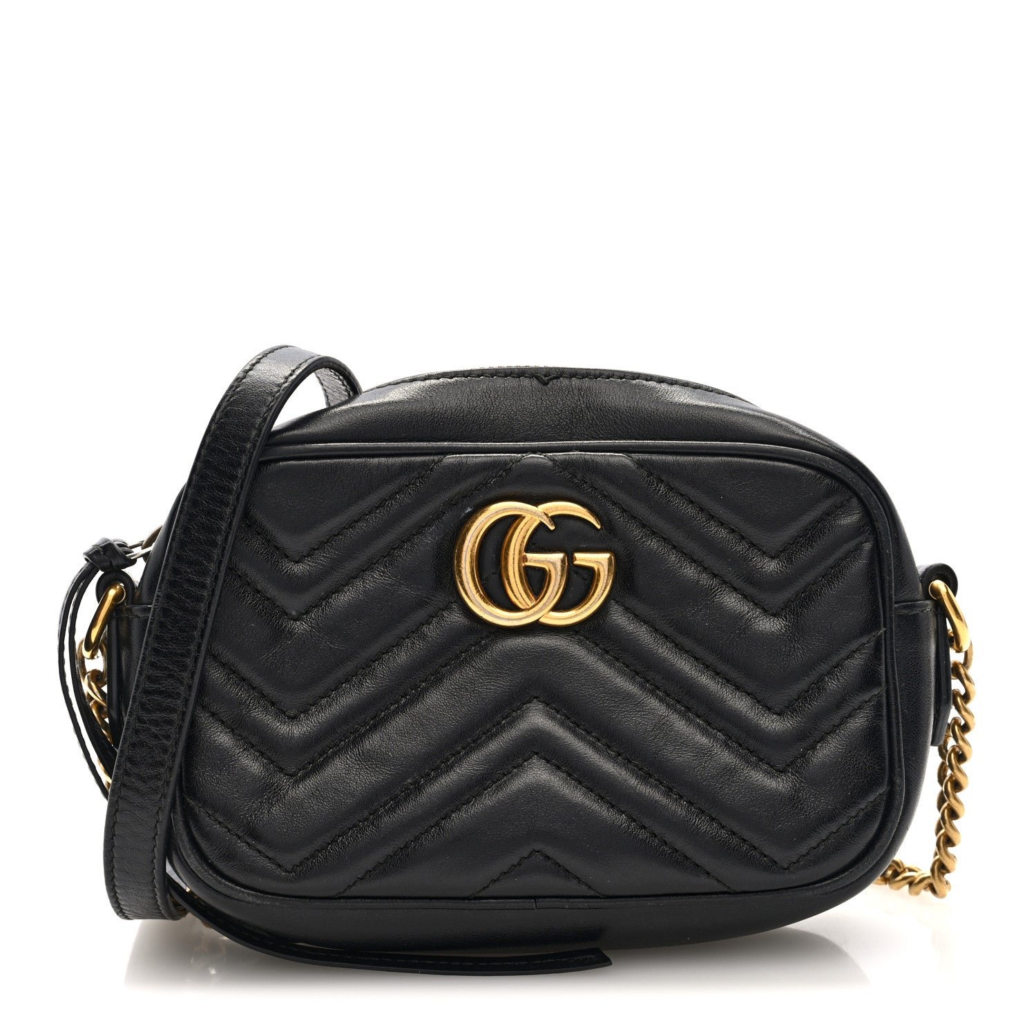 Gucci Calfskin Matelasse Mini GG Marmont Chain Shoulder Bag Black
