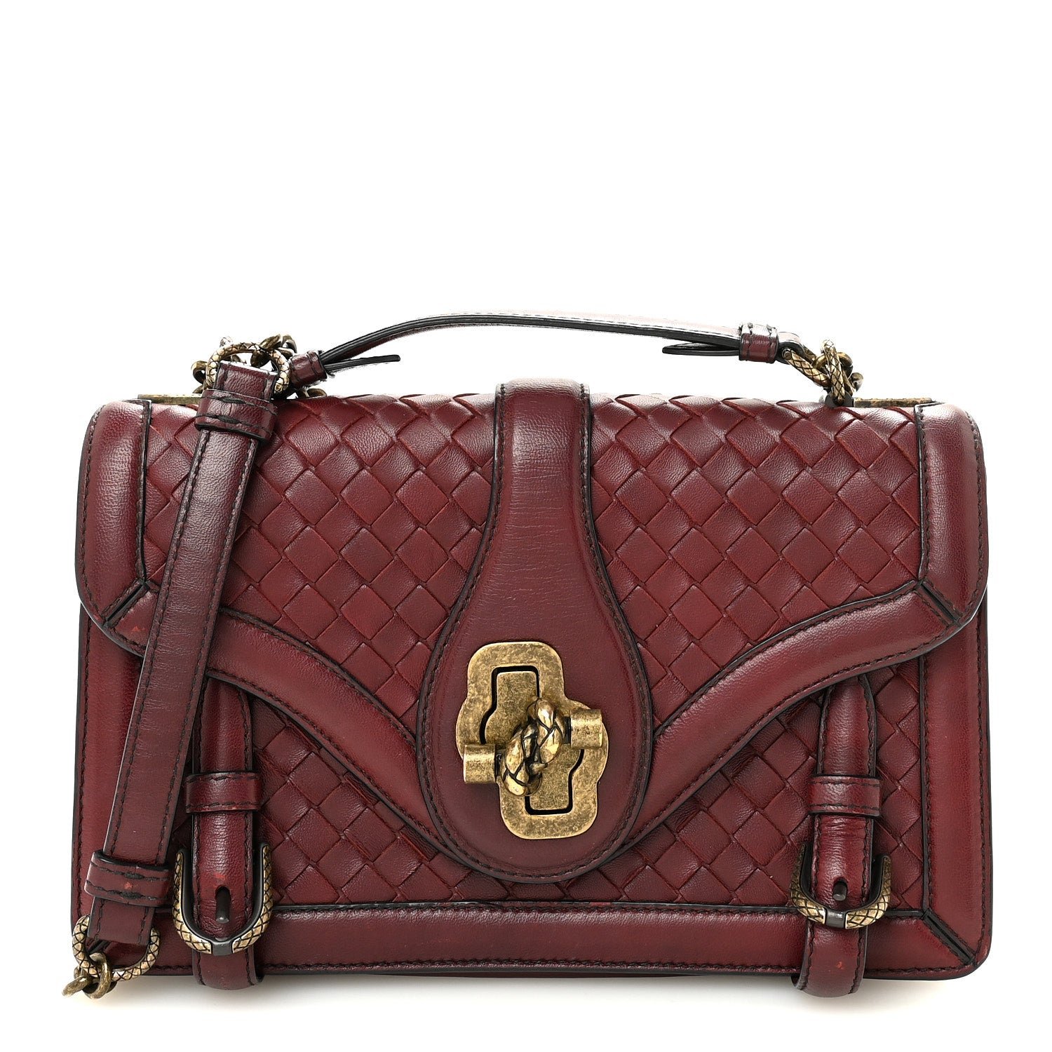Bottega Veneta French Calfskin Intrecciato City Knot Bag Burgundy