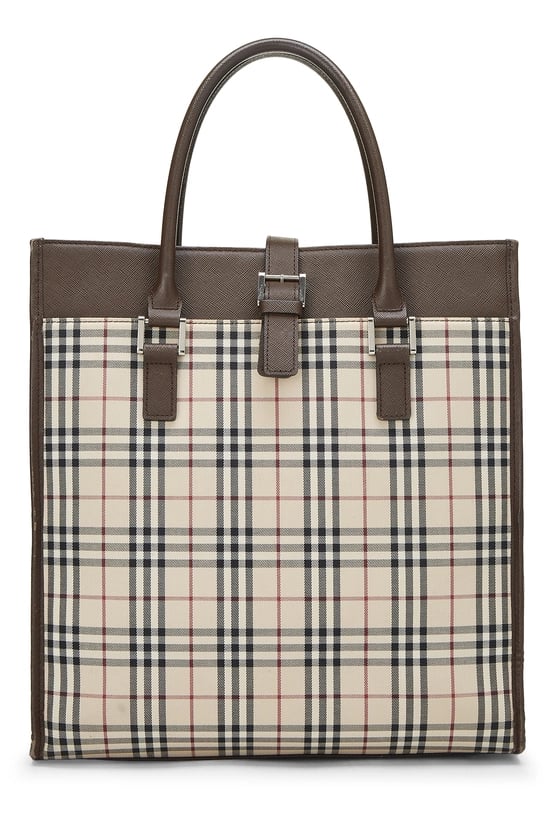 Brown House Check Jacquard Bucket Handbag Medium