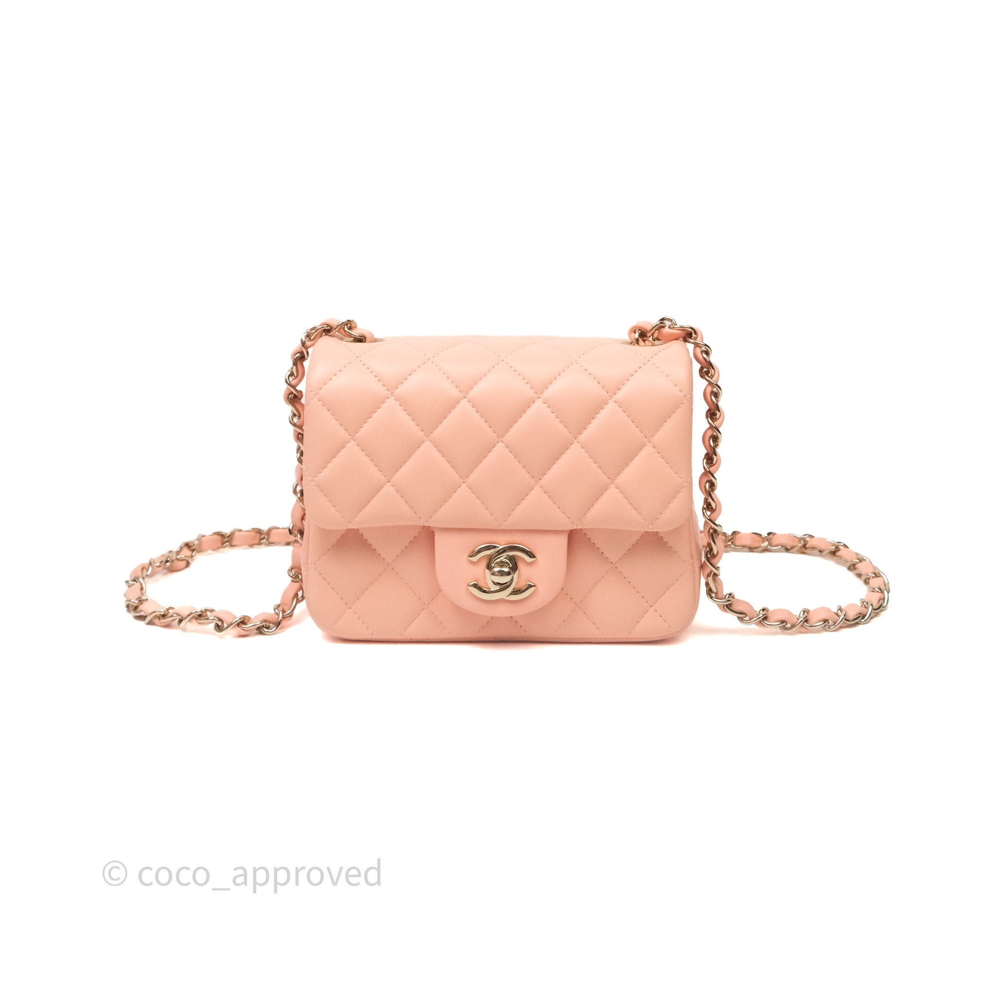 Chanel Mini Square Flap Quilted Light Pink Lambskin Gold Hardware