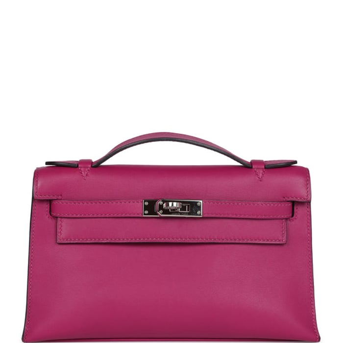 Hermes Pre-owned Hermes Kelly Pochette Rose Pourpre Swift Palladium Hardware