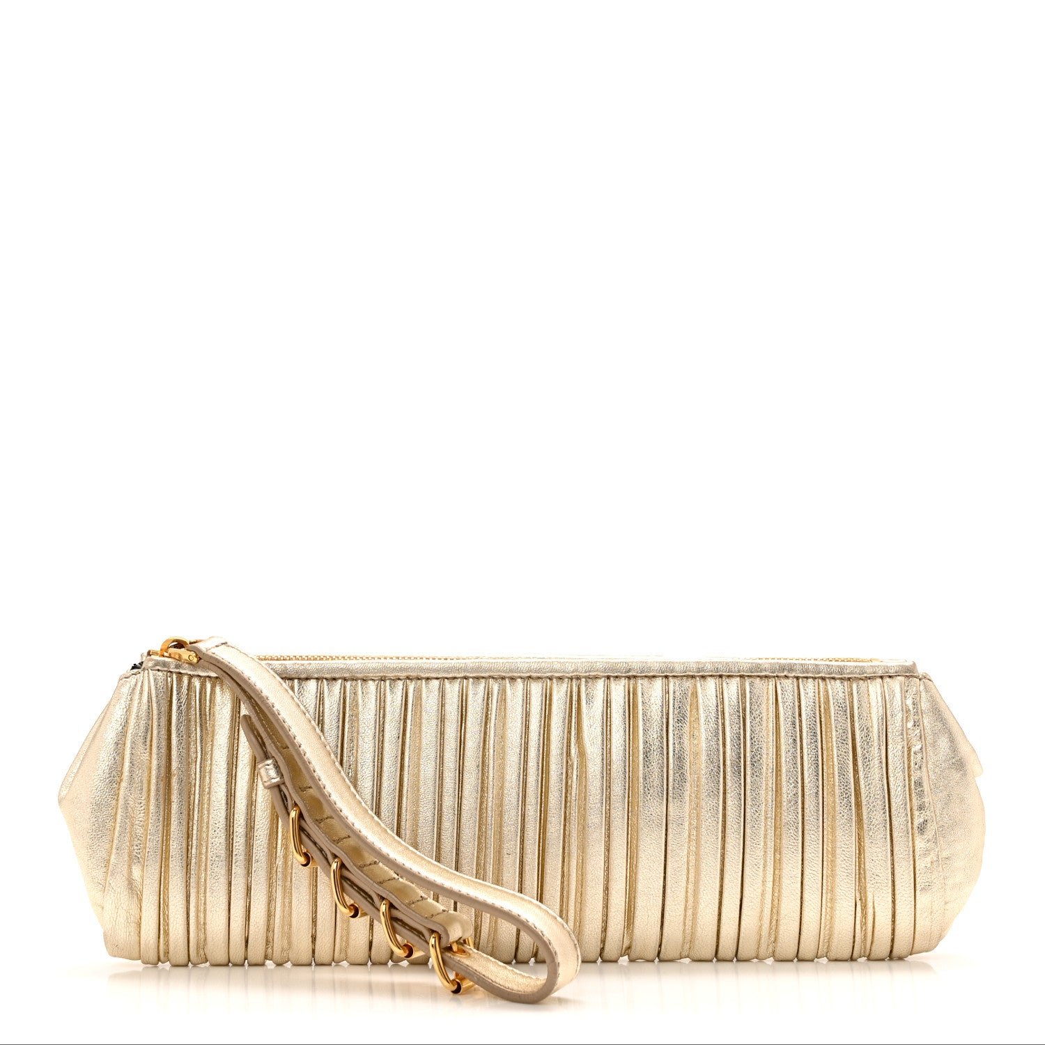 Miu Miu Metallic Nappa Plisse Long Clutch Gold