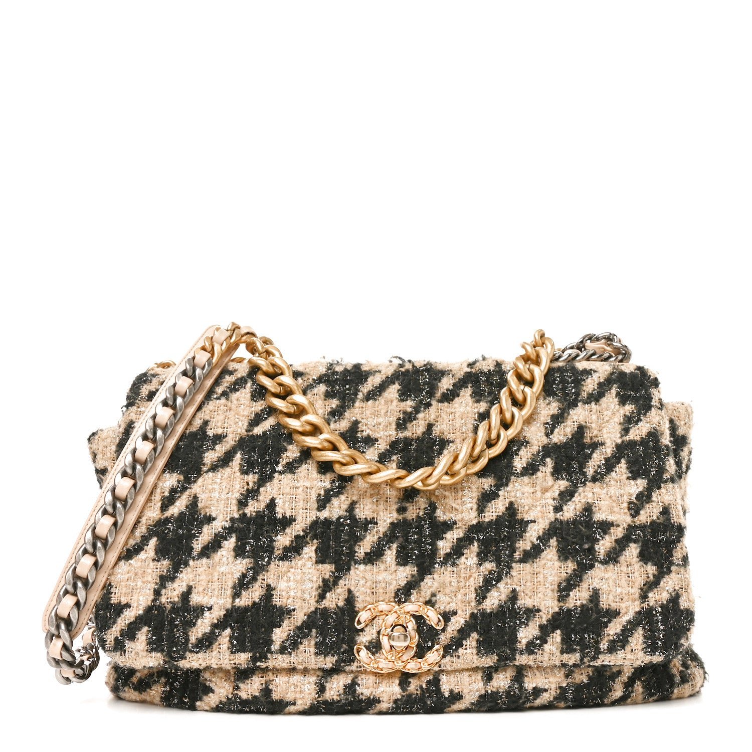 Chanel Tweed Maxi Chanel 19 Flap Beige Black