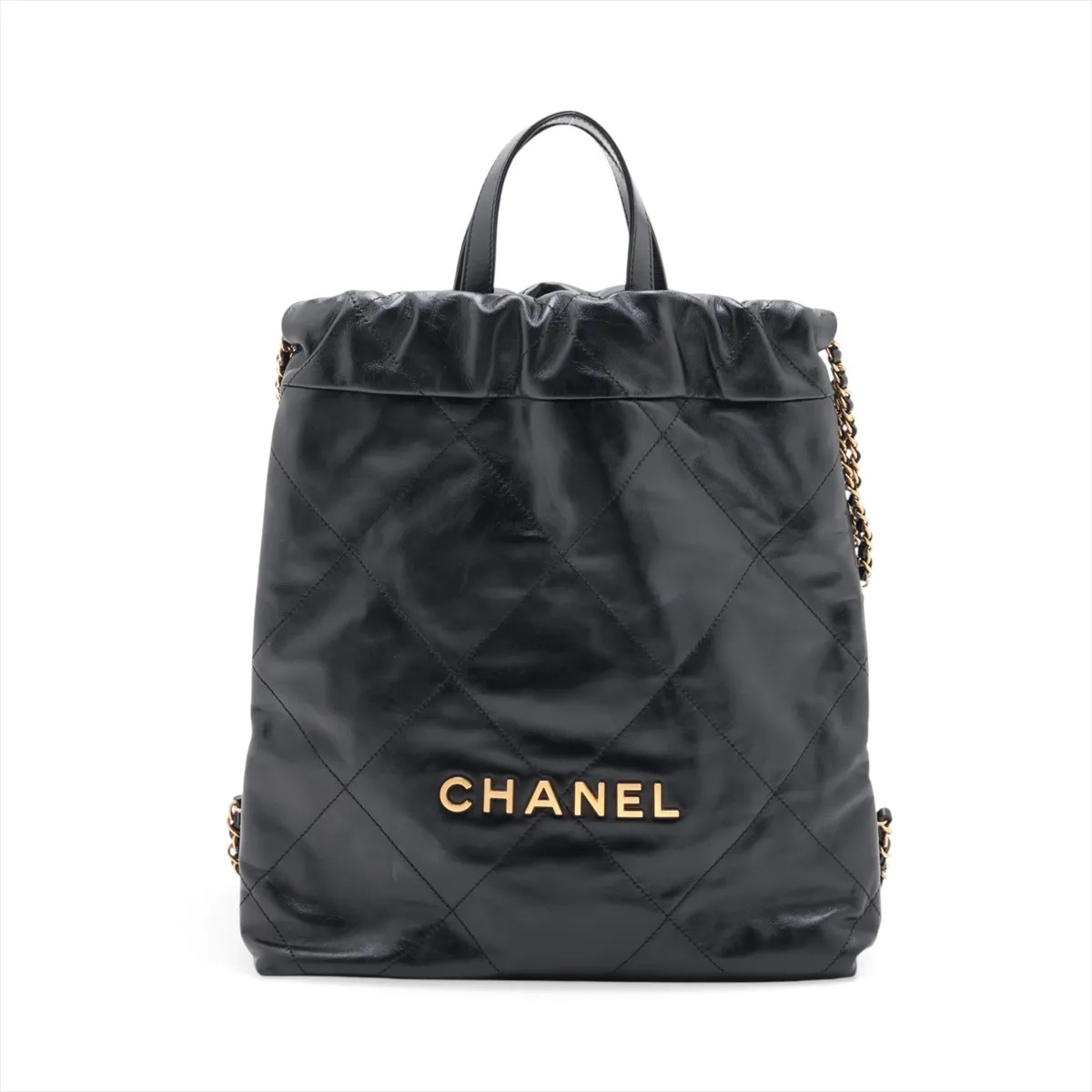 Chanel Chanel 22 Backpack shiny calfskin Chain Backpack Black Gold Metal Fitting