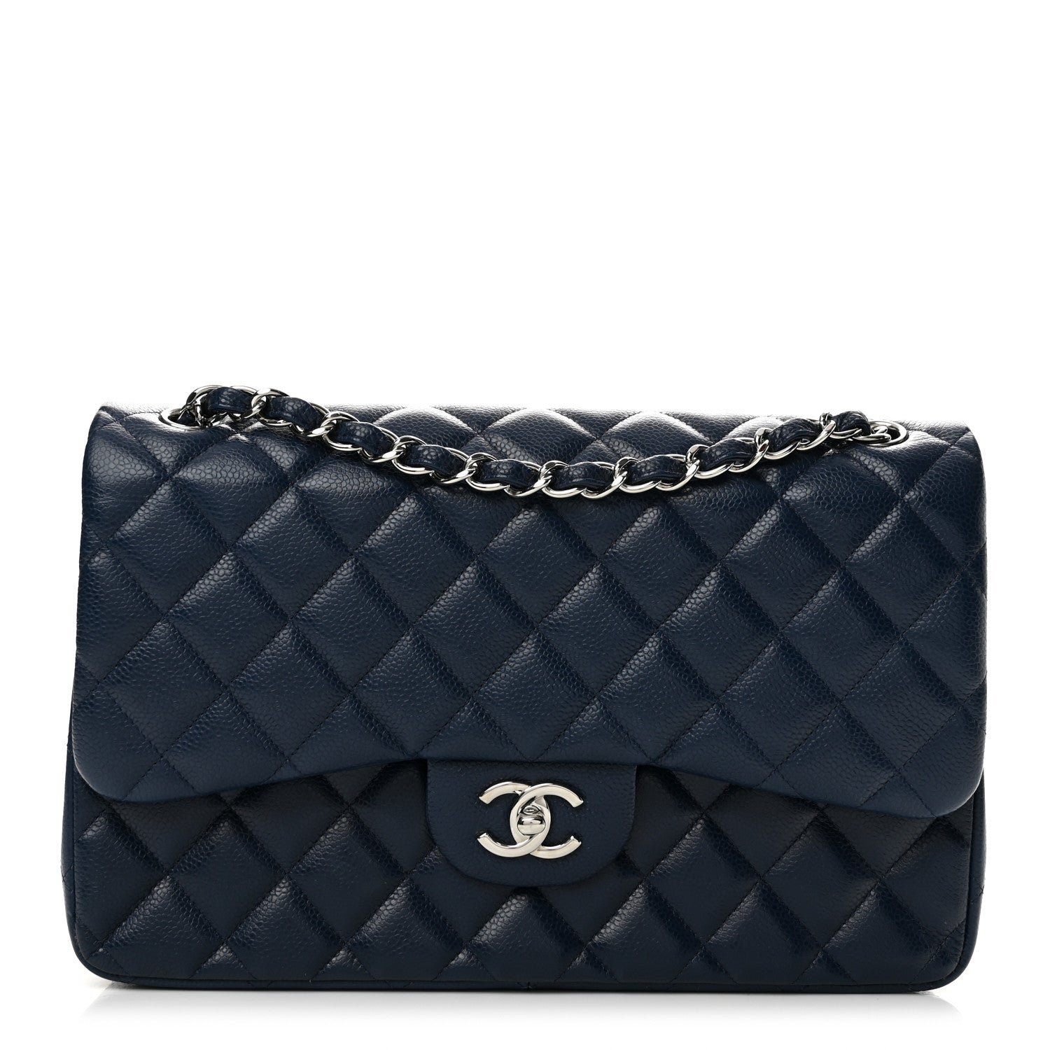 Chanel Caviar Quilted Jumbo Double Flap Navy Blue