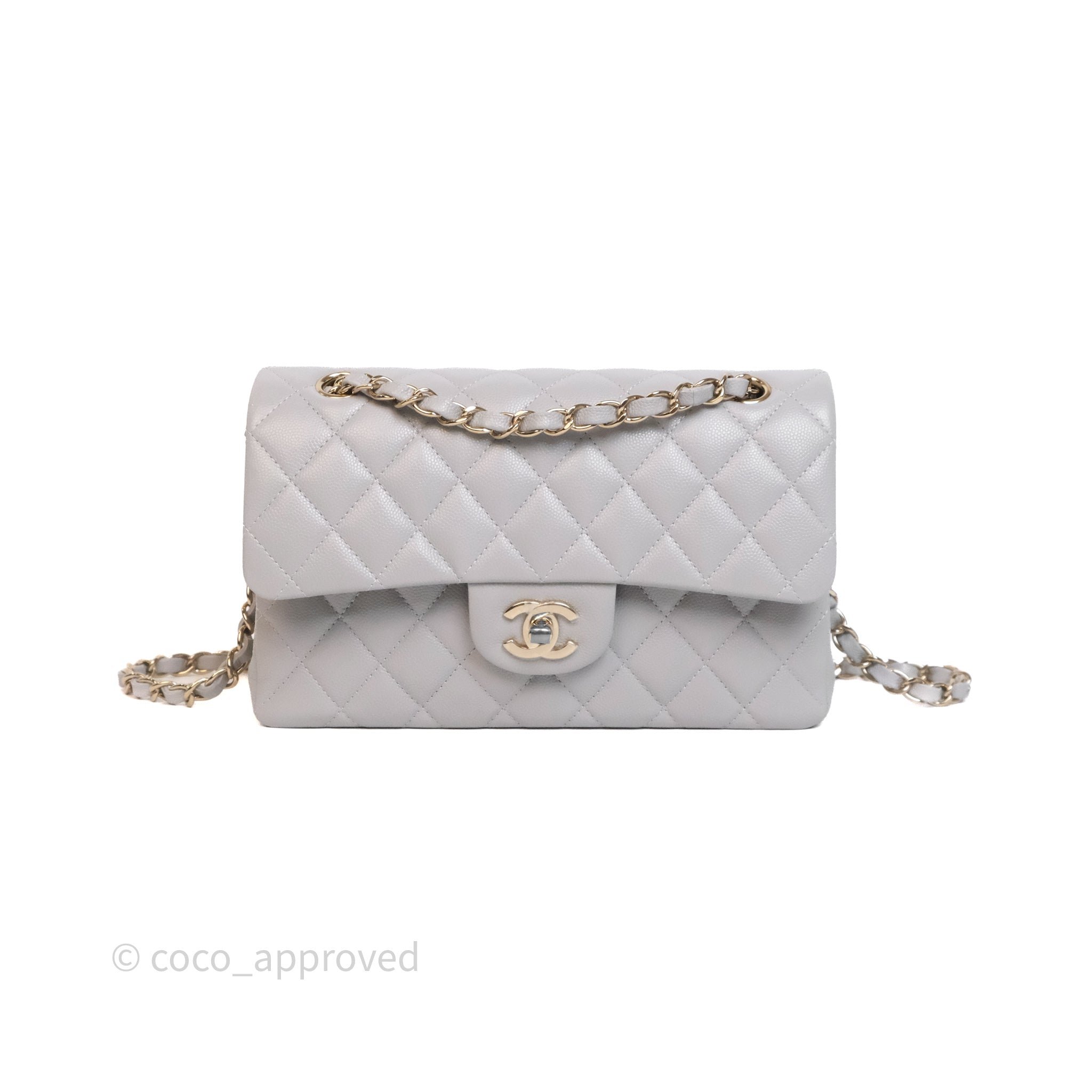 Chanel Small Classic Flap Quilted Grey Caviar Gold Hardware