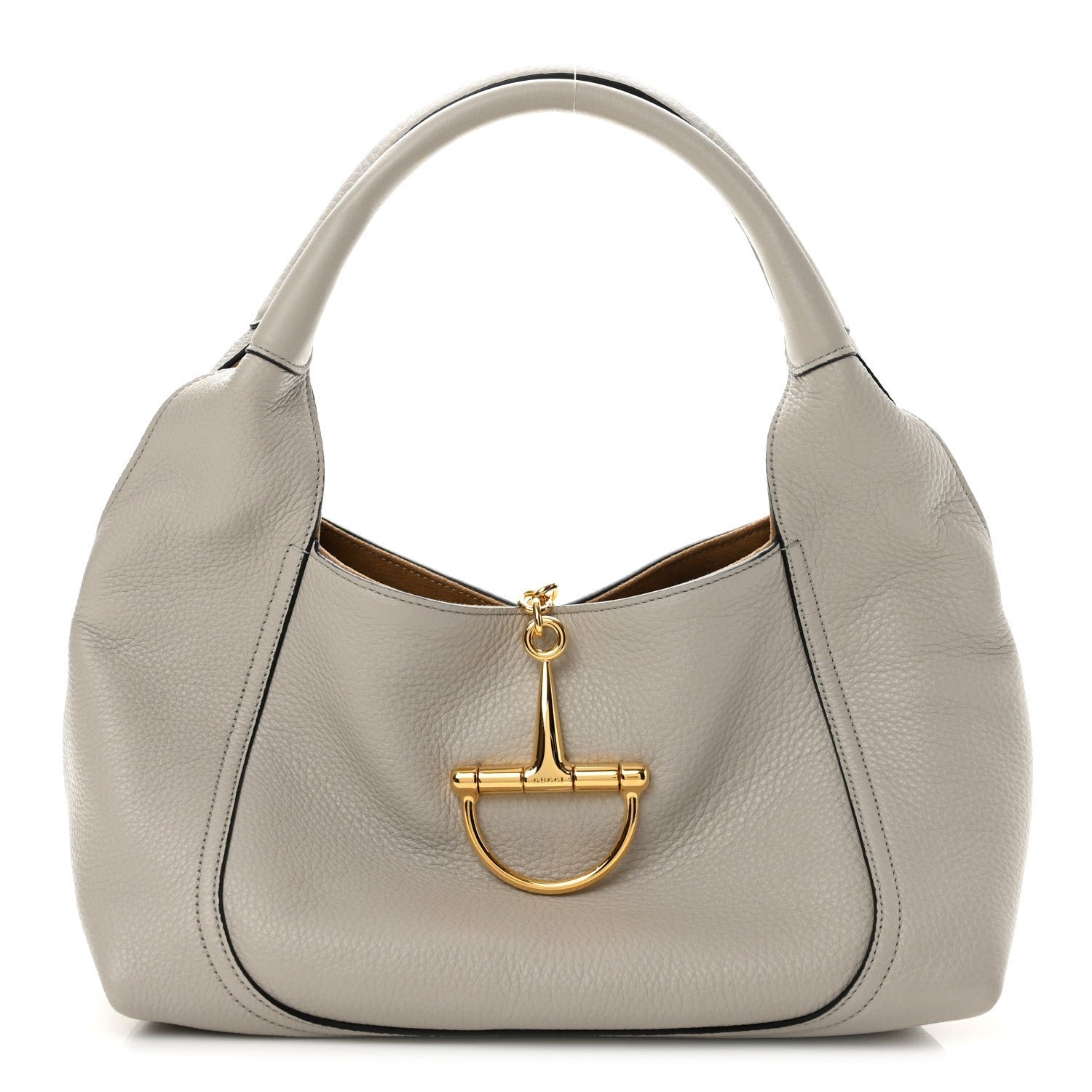 Gucci Grained Calfskin Softbit Medium Shoulder Bag Light Grey