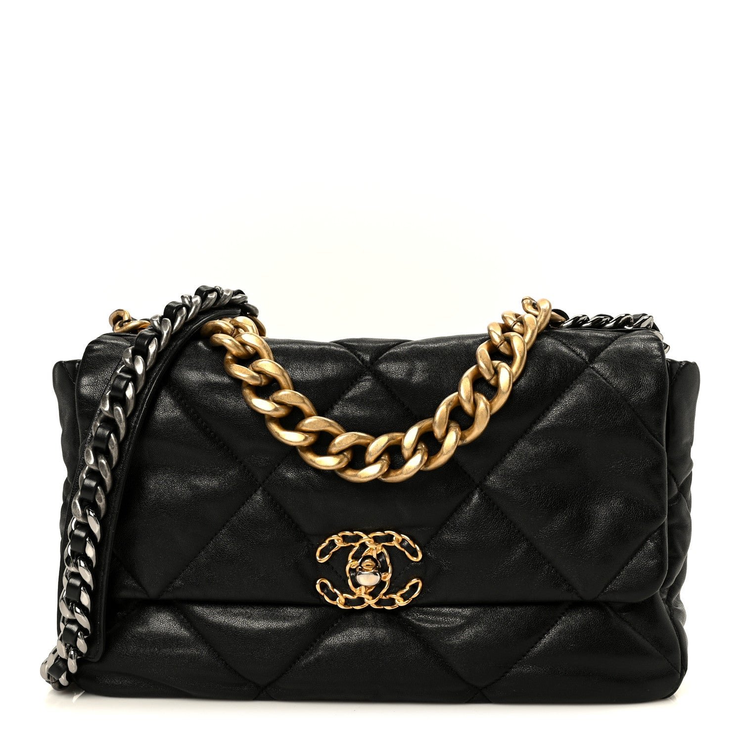 Chanel Goatskin Quilted Large Chanel 19 Flap Black
