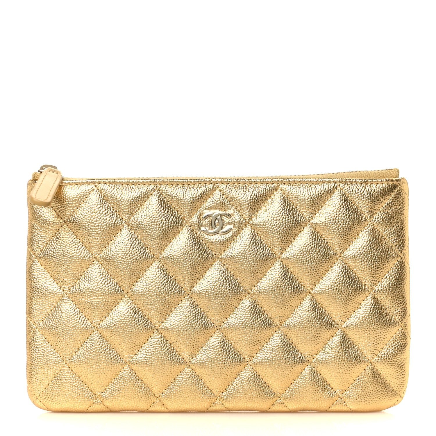 Chanel Metallic Caviar Quilted Small Zipped Pouch Gold