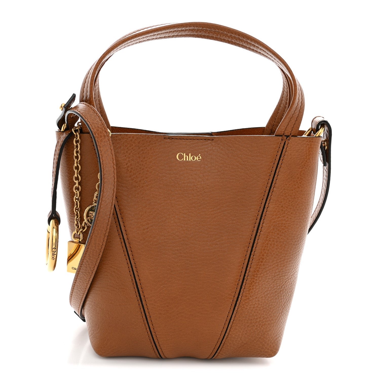 Chloe Grained Calfskin Small Spin Tote Clay Brown