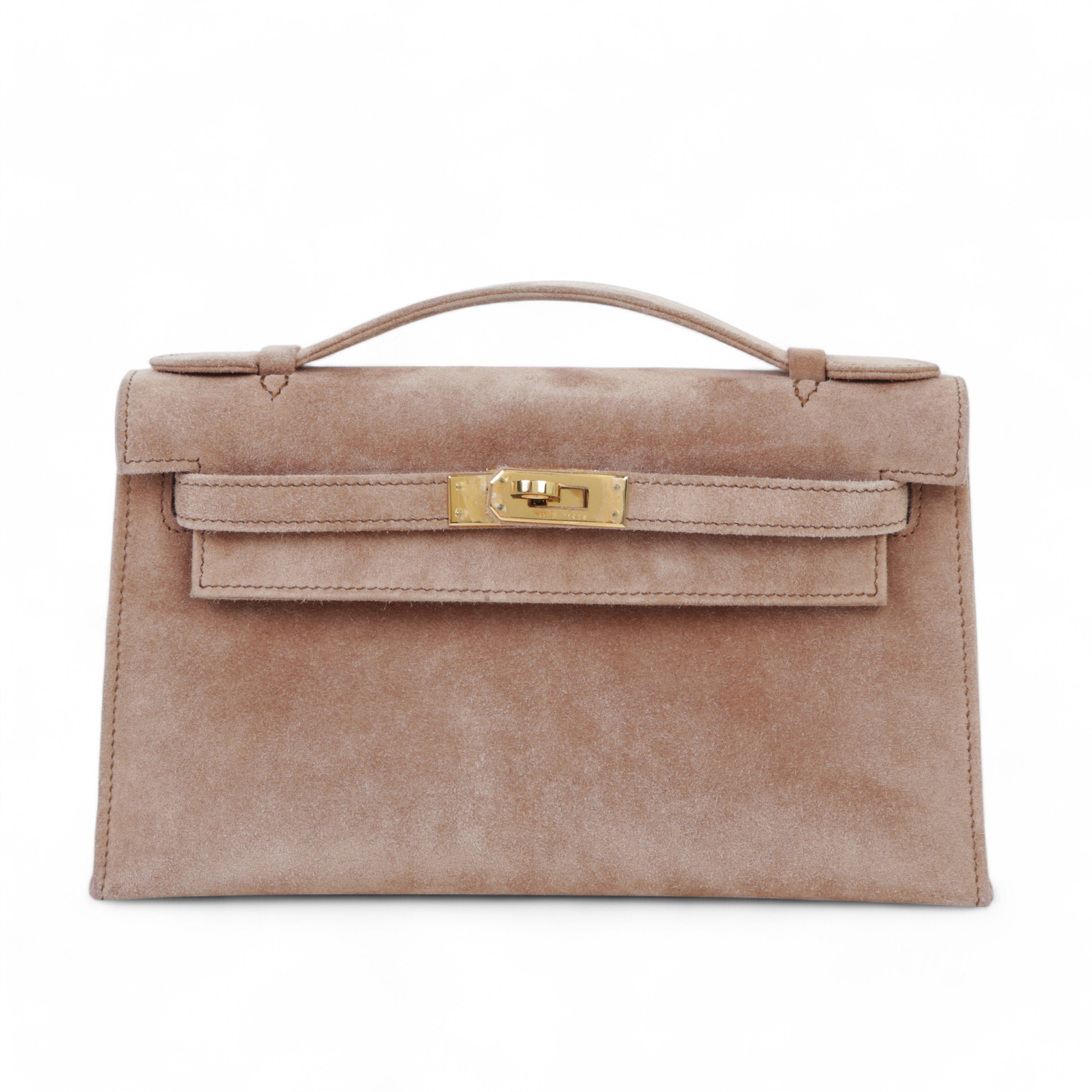Good ( Rank AB) HERMÈS Kelly Pochette Brown Doblis Suede Gold hardware Square I (2005)