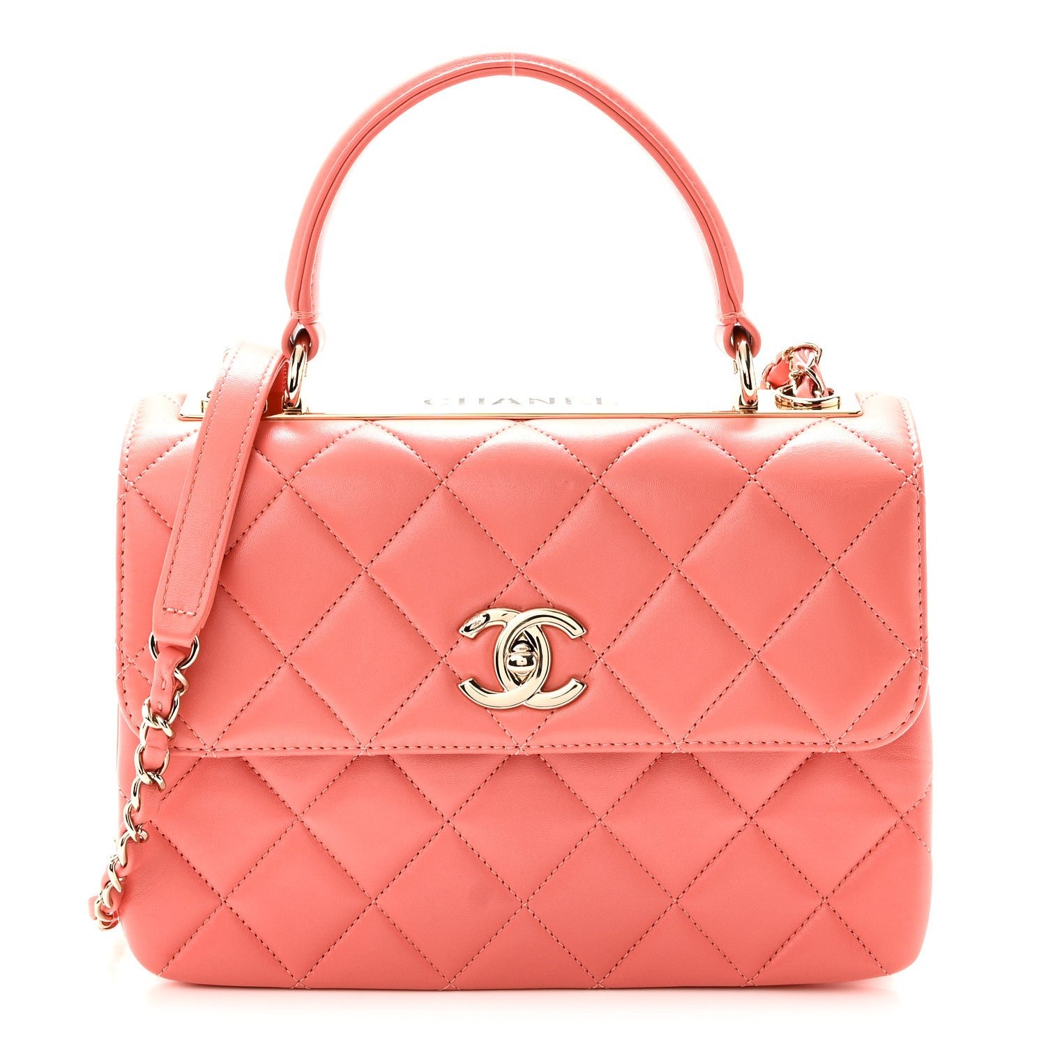 Chanel Lambskin Quilted Small Trendy CC Flap Dual Handle Bag Coral