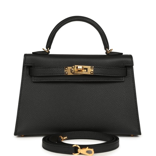 Hermes Kelly Sellier 20 Black Epsom Gold Hardware