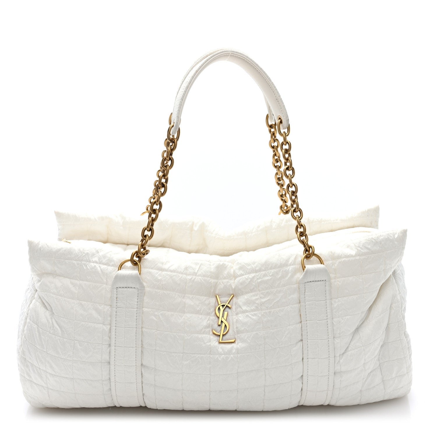 Saint Laurent Nylon Gloria Quilted Travel Bag Milky White