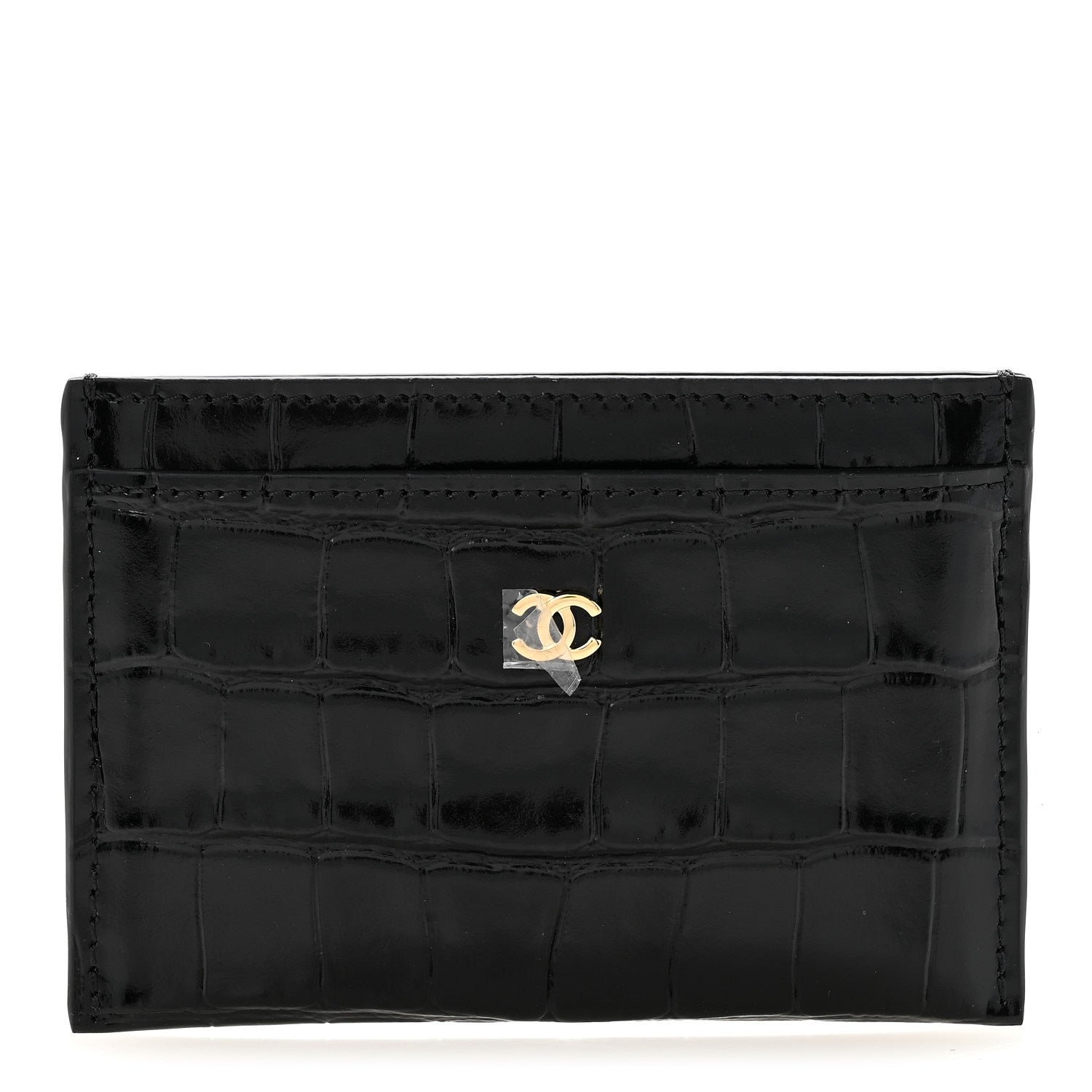 Chanel Calfskin Crocodile Embossed Crococo Card Holder Black