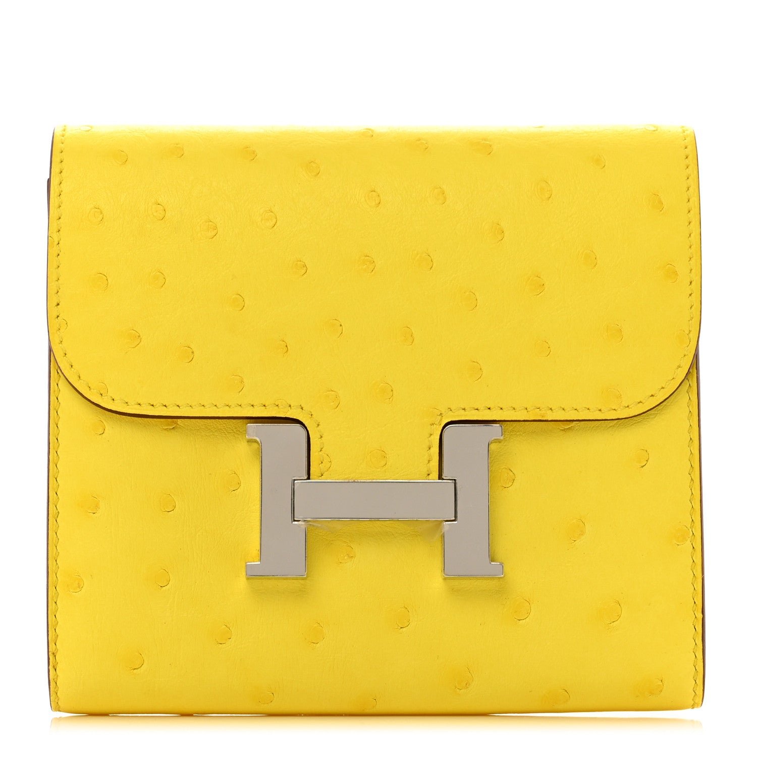 Hermes Ostrich Constance Short Wallet Jaune Citron