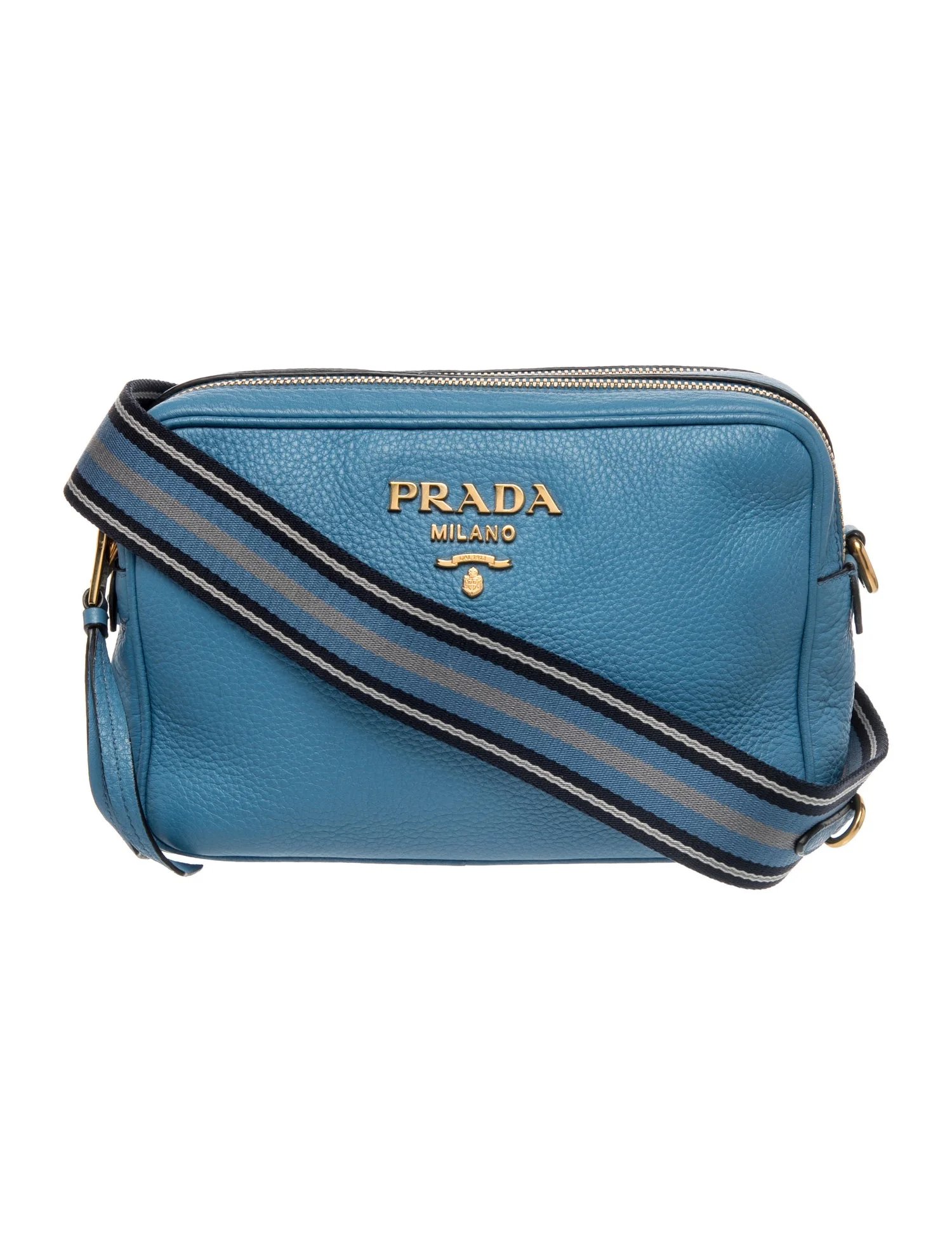 City Calf Leather Vitello Daino Camera Bag with Webbing Strap Medium