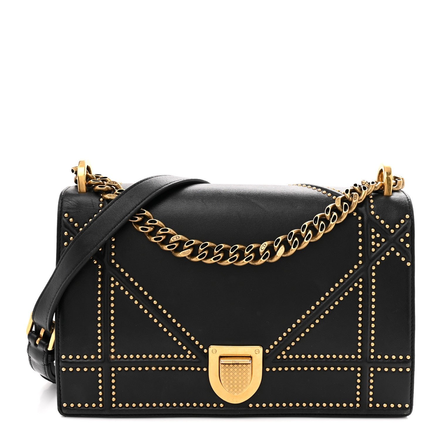 Christian Dior Lambskin Studded Medium Diorama Flap Bag Black