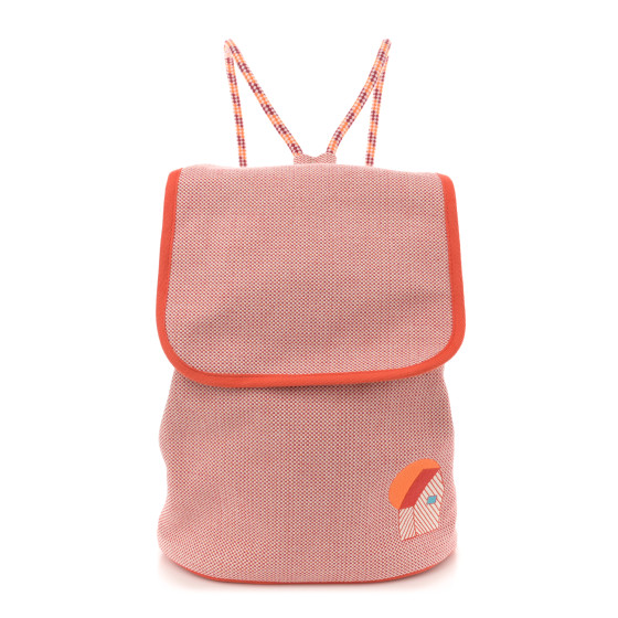 Hermes H Canvas Embroidered Les Cabanes Backpack Orange Framboise