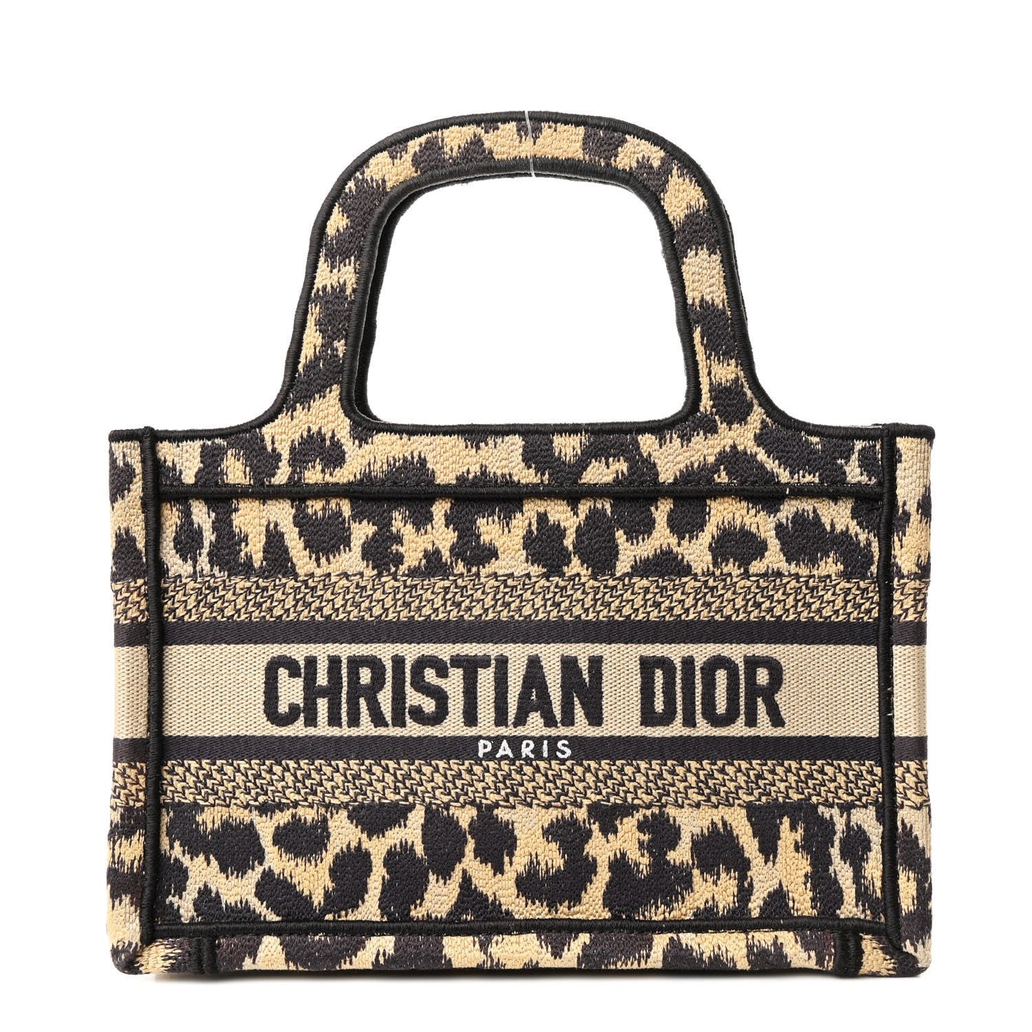 Dior Canvas Mizza Embroidered Mini Leopard Book Tote Beige