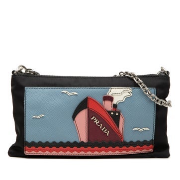 Nylon Tessuto and Saffiano Ship Chain Pochette