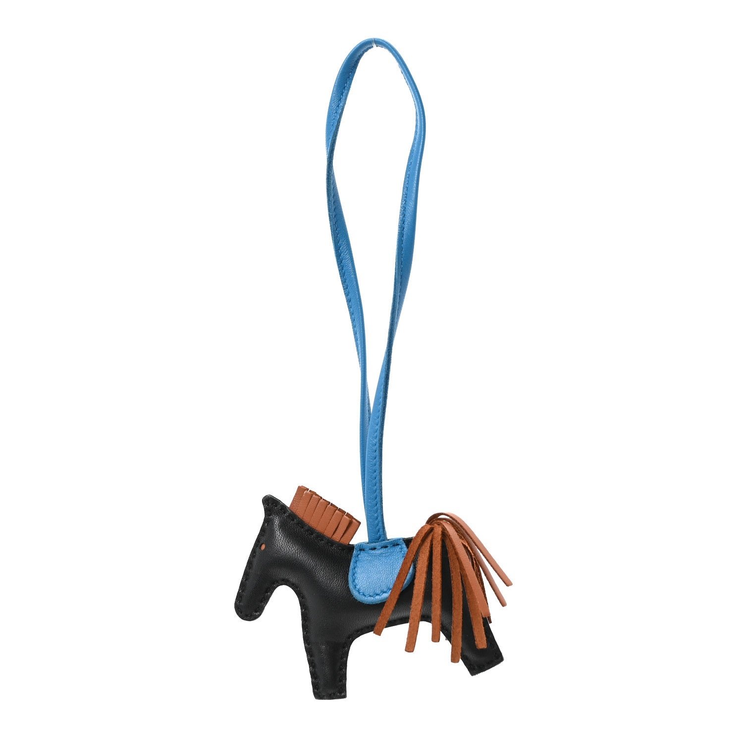 Hermes Milo Lambskin Grigri Rodeo Horse Bag Charm PM Black Bleu Encre Gold
