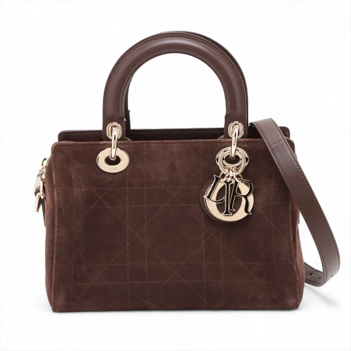 Dior Macrocanage Granville Small Suede & Leather 2 Way Handbag Brown