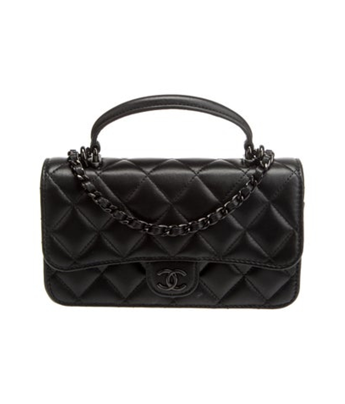 Chanel So Black Top Handle Phone Holder W Chain