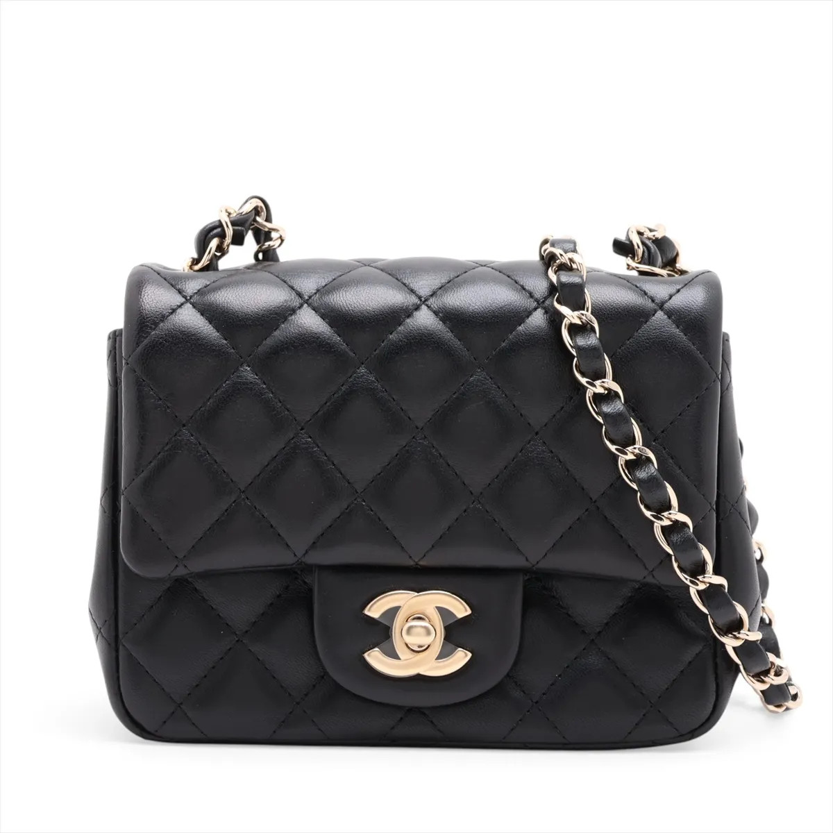 Chanel Minimatrasse 17 Lambskin Single Flap Single Chain Bag Black Gold Metal Fi
