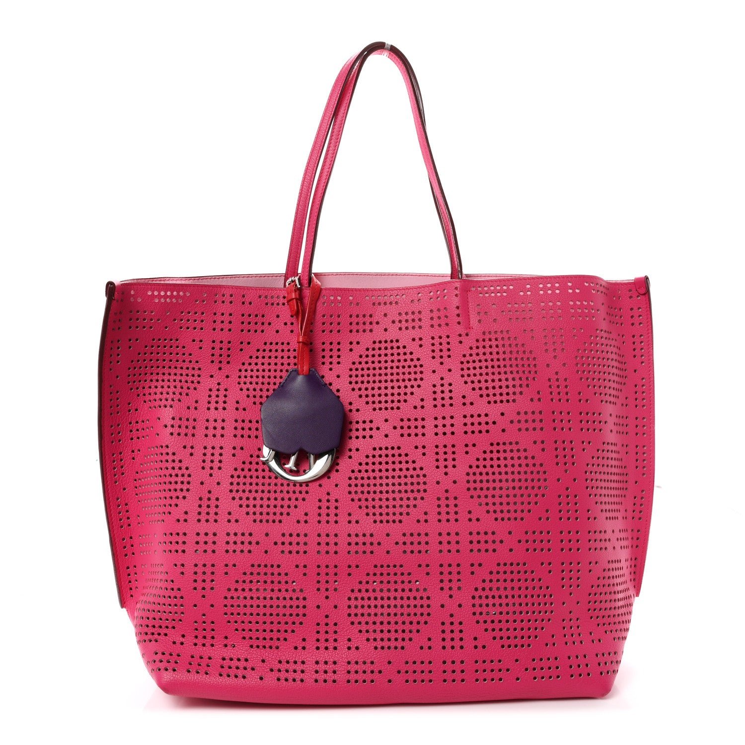 Christian Dior Calfskin Perforated Cannage Dioriva Tote Hot Pink