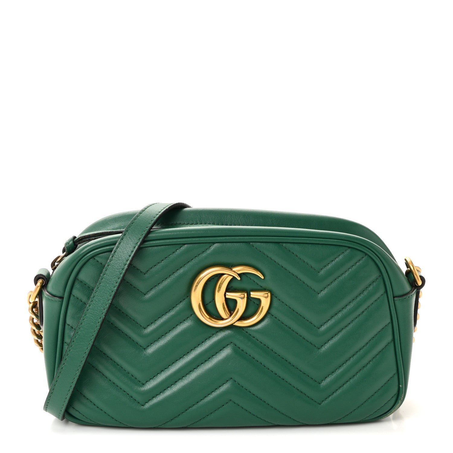 Gucci Gucci Calfskin Matelasse Small GG Marmont Chain Shoulder Bag Emerald Green
